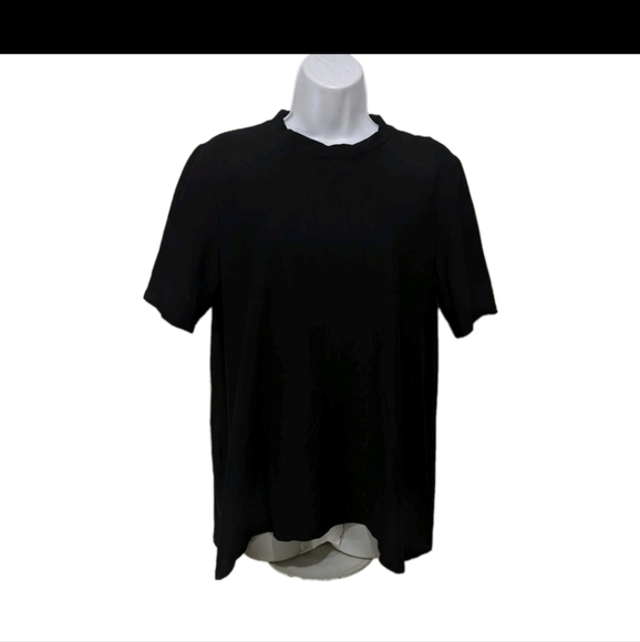 Eileen Fisher Stretch Knit Short Sleeve Top L Black #2140 - Picture 1 of 7